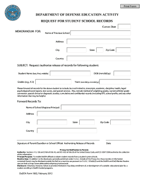 DoDEA Student Records Request Form