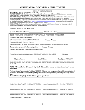 Verification of Civilian Employment Form