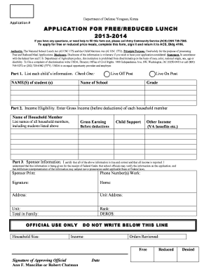 Application for Free/Reduced Lunch