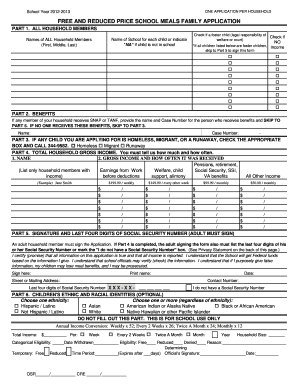 Free and Reduced Price School Meals Application
