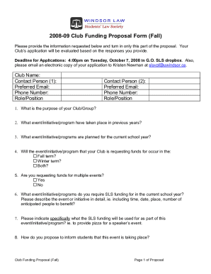 Club sponsorship proposal template - B2008b-09 Club Funding Request for Proposals Fall - uwindsor