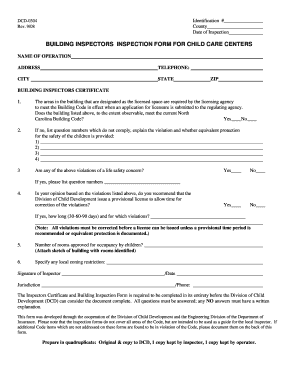 Child Care Building Inspection Form
