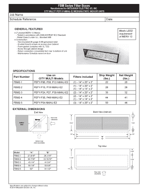 Mitsubishi Electric Filter Box Specifications