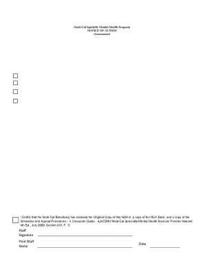 Medi-Cal Specialty Mental Health Program Notice of Action