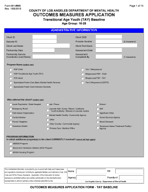 Outcomes Measures Application Form MH #685