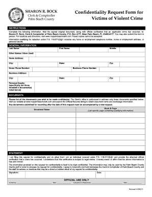 Confidentiality Request Form for Victims of Violent Crime