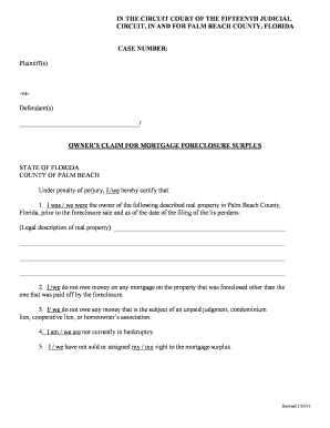 Owner’s Claim for Mortgage Foreclosure Surplus