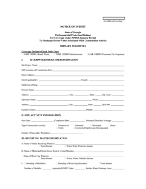 Georgia NPDES Storm Water Construction Notice