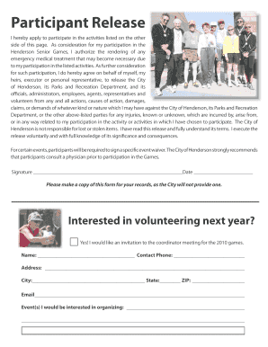 Henderson Senior Games Registration Form