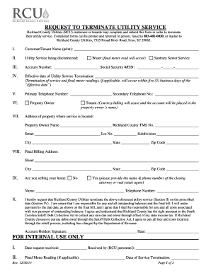 REQUEST TO TERMINATE UTILITY SERVICE