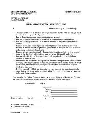 South Carolina Affidavit of Personal Representative