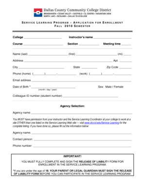 Service Learning Program Application