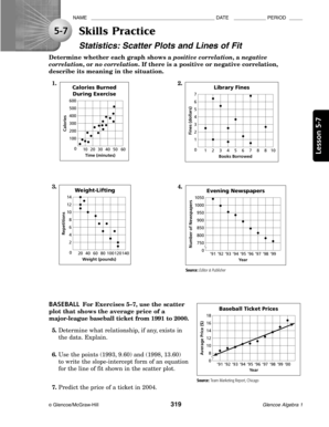 Statistics Scatter Plots and Lines of Fit Worksheet