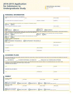 2014-2015 Undergraduate Admission Application