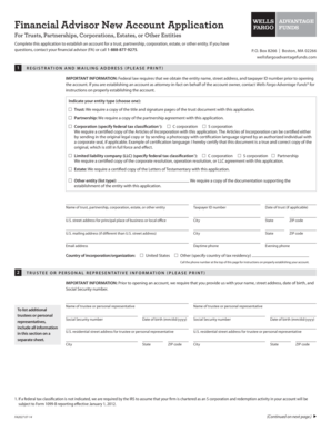 Wells Fargo New Account Application for Entities
