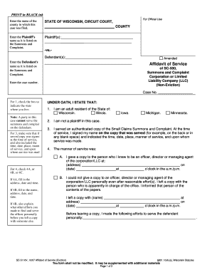 Wisconsin Affidavit of Service (Non-Eviction)