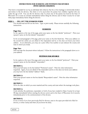 Wisconsin Summons and Petition for Divorce with Minor Children