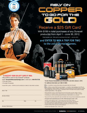 Duracell Gift Card Promotion Form
