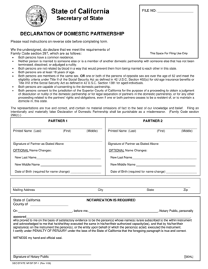 California Domestic Partnership Declaration
