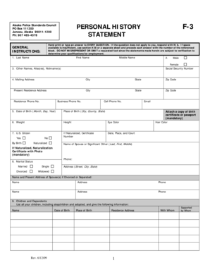 Alaska Police Personal History Statement F-3