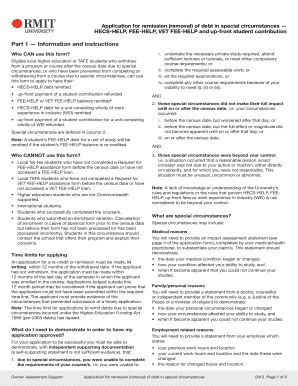 Application for Remission of Debt in Special Circumstances