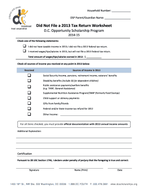D.C. Opportunity Scholarship Program 2014-15 Tax Return Worksheet