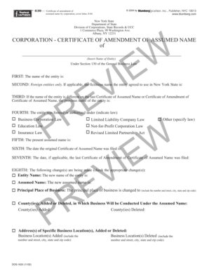 New York Certificate of Amendment of Assumed Name