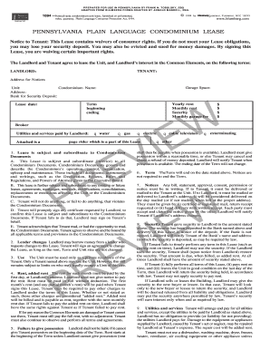 Sample contract of lease for condominium unit - Pennsylvania plain language condominium lease - Blumberg Legal ...