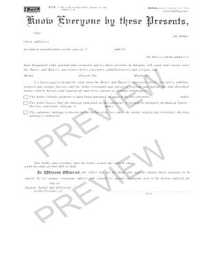 Bill of Sale for Motor Vehicle with Affidavit