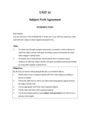 Subject verb agreement worksheet - UNIT 14 Subject-Verb Agreement - ESL Teachers Board