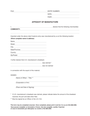 Affidavit of Manufacture