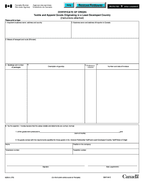 Textile and Apparel Goods Certificate of Origin