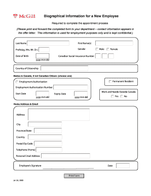 New Employee Biographical Information Form