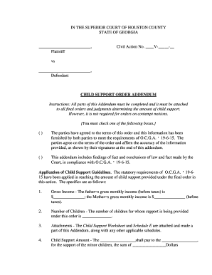 Georgia Child Support Order Addendum