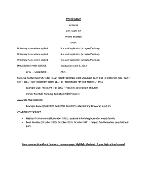 Fillable resume - Example resume template - Immokalee High School
