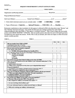 Request for Retirement Annuity Estimate Form