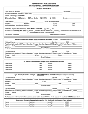 Henry County Public Schools District Enrollment Form