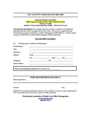 Non-Physician CEU Activity Participation Record