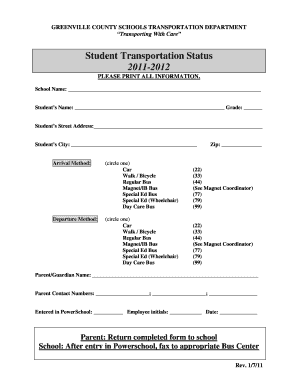 Student Transportation Status Form