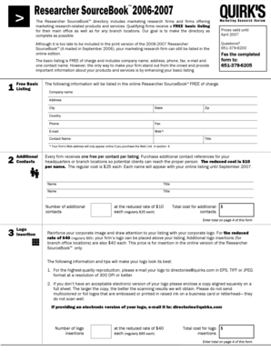 Researcher SourceBook Directory Listing Form