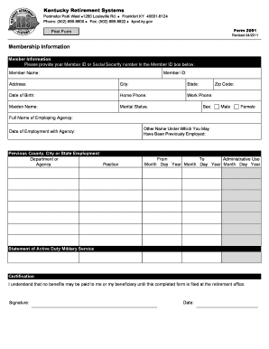 Kentucky Retirement Systems Form 2001