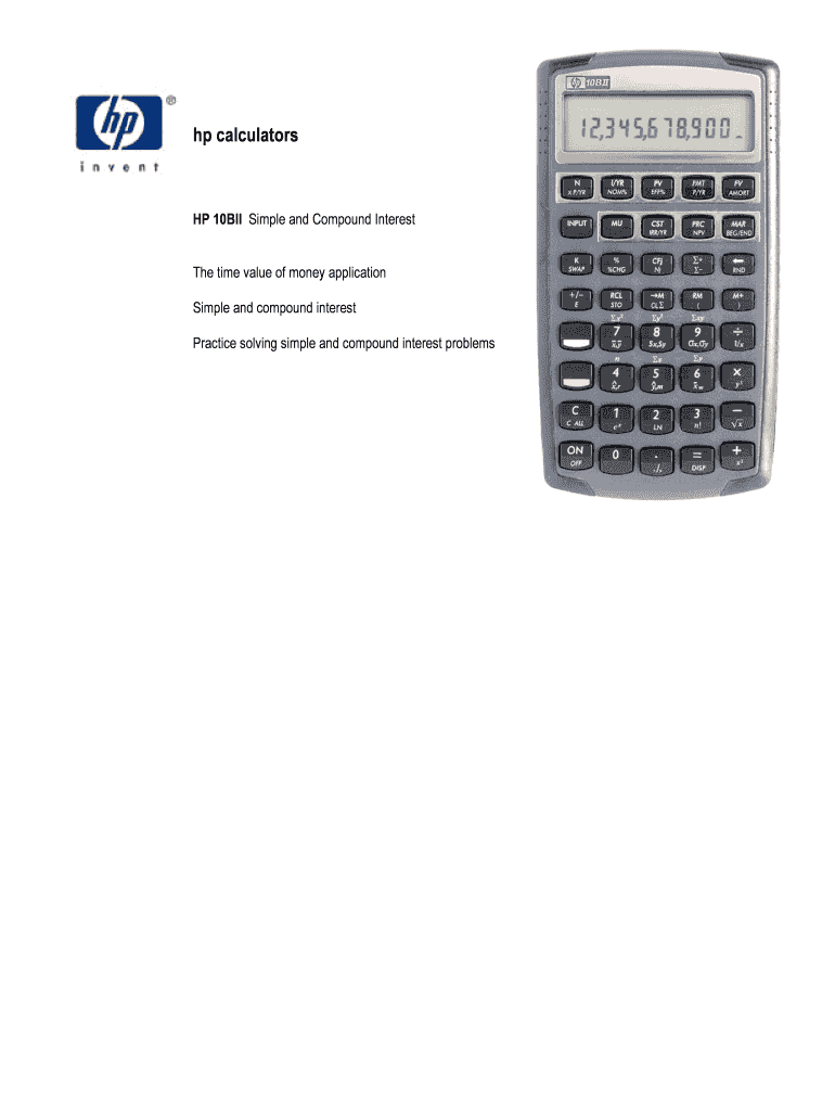 Fillable Online HP 10BII Simple and Compound Interest Fax Email Print