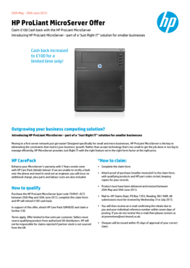 HP ProLiant MicroServer Cash Back Form