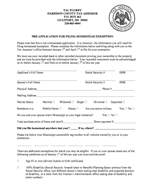 Mississippi Homestead Exemption Pre-Application