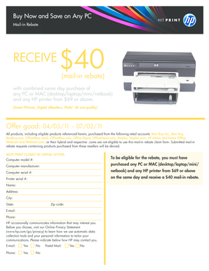 HP PC Printer Mail-in Rebate Form