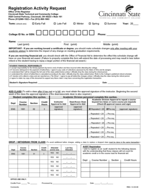 Cincinnati State Registration Activity Request