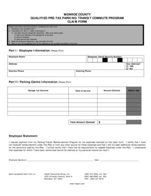 Monroe County Pre-Tax Parking/Transit Claim Form