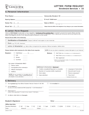 Concordia Letter/Form Request
