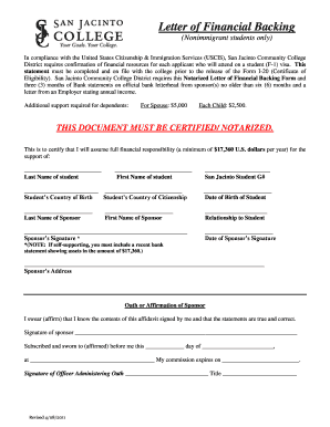 How to write a letter of financial support for a family member - Letter of Financial Backing Form - San Jacinto College - sanjac