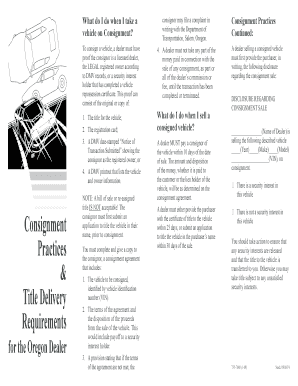 Oregon Consignment Vehicle Disclosure Form